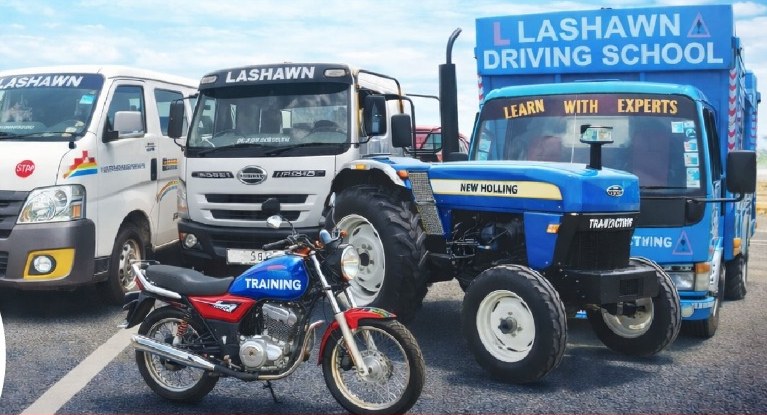 Lashawn training fleet: car, van, truck, tractor and motorbike
